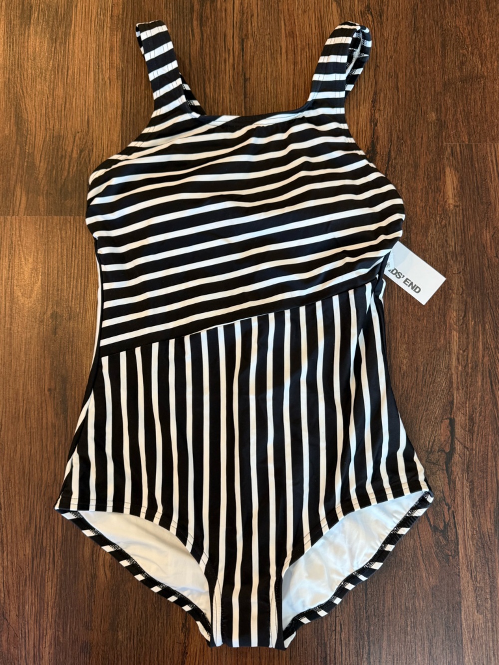 Lands' End Navy and White Striped One-Piece Swimsuit - Picture 1 of 3